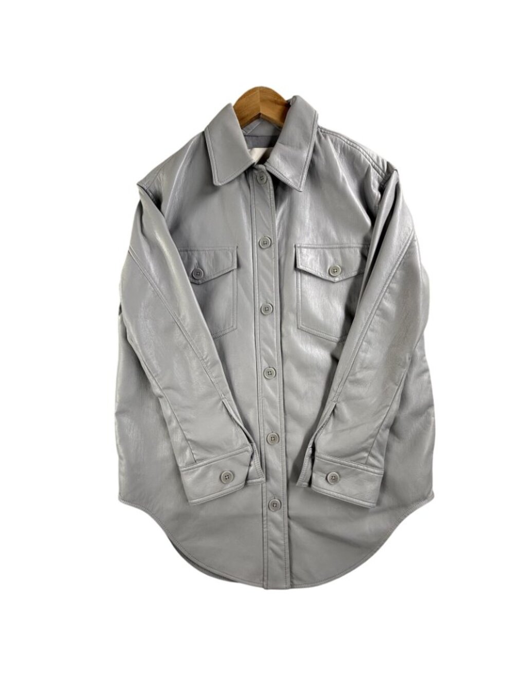 Wilfred Jacket Womens XS Gray Faux Leather Button Shirt Pockets Shacket Aritzia - Picture 6 of 16